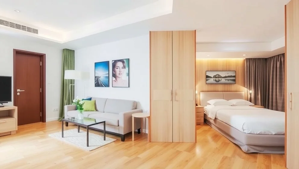 Dela av vardagsrum till sovrum med Ikea möbler